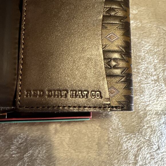 Red Dirt Hat Co Trifold Wallet Genuine Leather Southwest Aztec Embossed Design - Picture 7 of 12